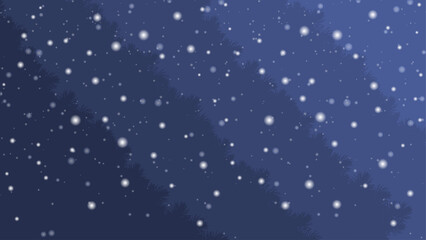 Fototapeta premium Winter template with silhouette of spruce branches and falling snow on dark blue night background. Vector illustration.