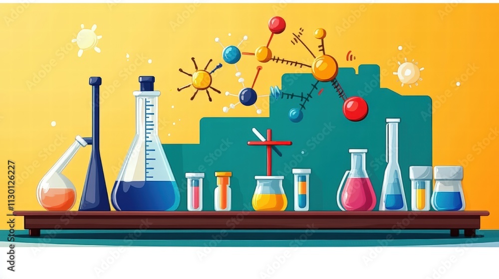 Poster colorful science lab equipment displaying chemistry concepts and experiments