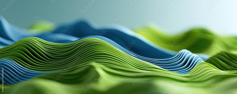 Aufkleber Map atlas idea. Abstract wavy landscape design with blue and green layers creating a serene atmosphere.