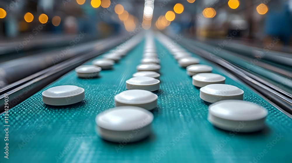 Poster automated pill production line: tablets move efficiently
