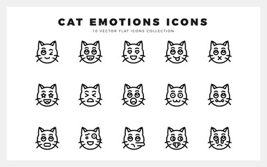 15 Cat Emotions Lineal icon pack. vector illustration.
