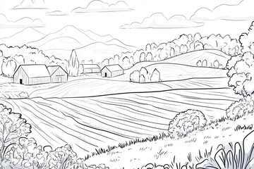 Fototapeta premium Rolling Hills Farm Scene With Barns And Trees