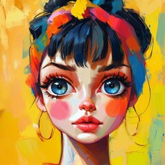 Eccentric Abstract Head Illustration with Vibrant Big Eyes