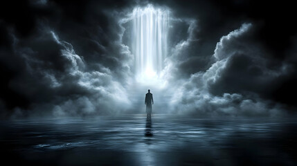 Ascend Stairway to Heaven, Mystical Cloudscape, Spiritual Journey, Ethereal Light, Divine Path,  Hopeful Future, Peaceful Tranquility, Serene Atmosphere