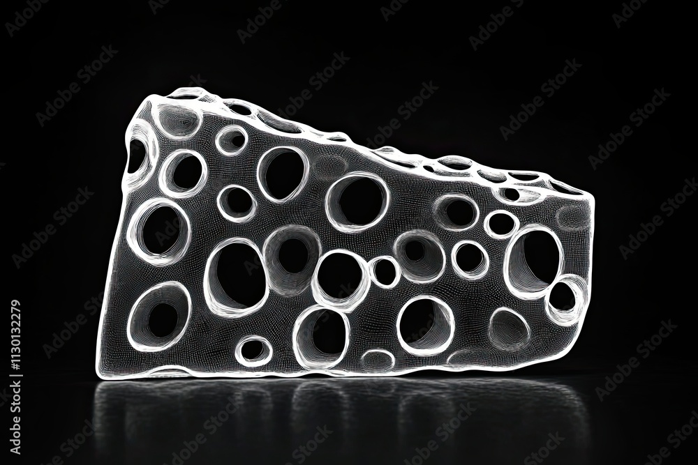 Poster abstract wireframe model of a swiss cheese block
