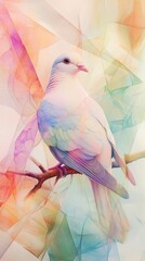 A colorful, artistic depiction of a bird perched on a branch, blending hues and textures.