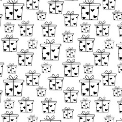 B and W Hearts Present Box Seamless