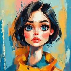 Abstract Portrait Illustration of a Head with Expressive Big Eyes