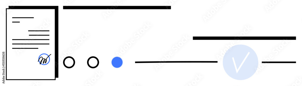 Poster business document with lines and a checkmark, three colored progress dots. ideal for business succes