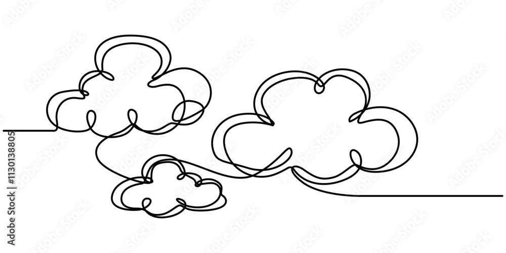 Poster clouds one continuous line drawing, continuous one line drawing of cumulus cloud. cloud in the sky s