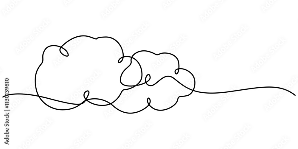 Poster clouds one continuous line drawing, continuous one line drawing of cumulus cloud. cloud in the sky s