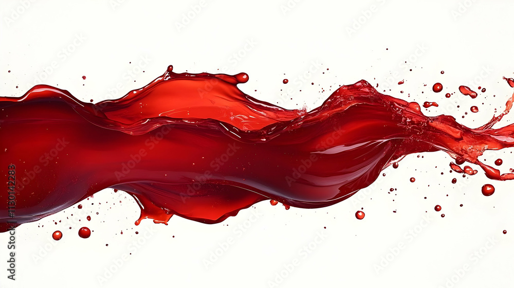 Poster red liquid splashes dynamically across white