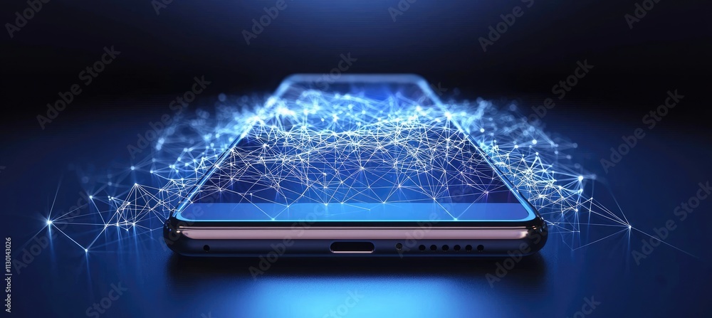 Aufkleber smartphone connected to a network of glowing nodes and lines