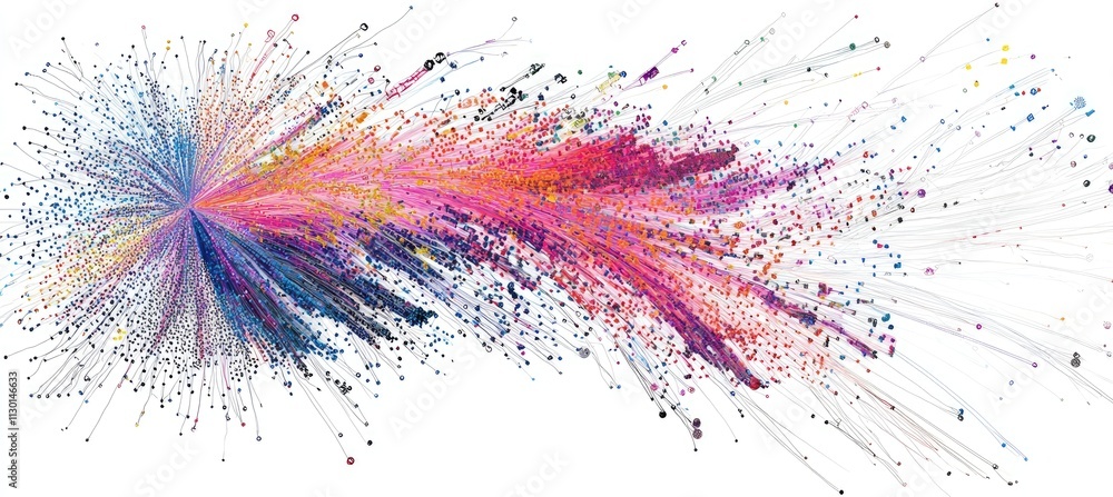 Poster abstract colorful explosion of lines and dots, dynamic artistic expression