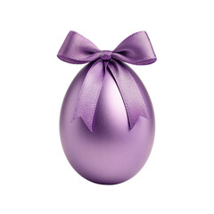 Pastel Lavender Easter Egg with Silky Ribbon Bow and Glossy Surface on White Background