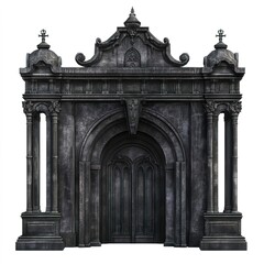 Obraz premium A Gothic palace entrance, dark architecture, high-detail digital painting, dramatic lighting, isolated on white background 