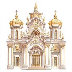 Obraz premium A grand palace illustration, architectural element, intricate Baroque style, gold accents, isolated on white background 