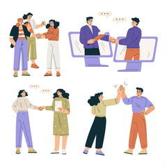 People Character Shaking Hands after Completed the Deal Vector Set