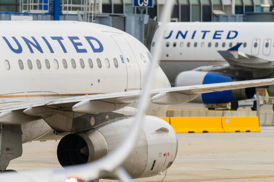 CHICAGO, UNITED STATES - AUGUST 2, 2024: United Airlines aircraft taxiing on O'Hare International Airport in Chicago