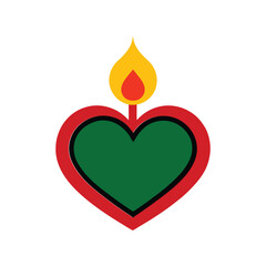 Christmas card with a candle decorated with fir branches sno flakes on a green background. Vector flat illustration with Merry