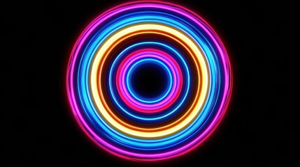 Dynamic light streaks forming overlapping circular patterns in neon tones