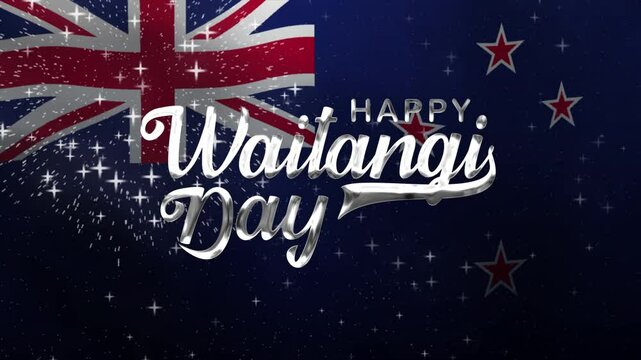 Happy Waitangi Day against New Zealand flag. Great for digital marketing content celebrating New Zealand national day.