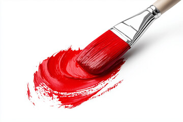 Red Oil Paint Brush Strokes on a White Background, Isolated for a Clean, Bold Effect. 3D,...