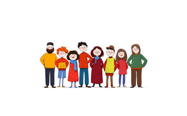 Fototapeta premium Cartoon characters of happy people, community and teamwork vibe