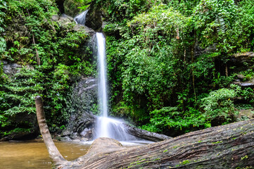 Montha Than Waterfall Or San Pa Yang Waterfall in Rainy Season at Doi Suthep - Pui National Park, Chiangmai Northern Thailand.