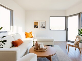 Modern Minimalist Living Room with Natural Light and Cozy Decor