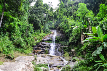 Montha Than Waterfall Or San Pa Yang Waterfall in Rainy Season at Doi Suthep - Pui National Park, Chiangmai Northern Thailand.