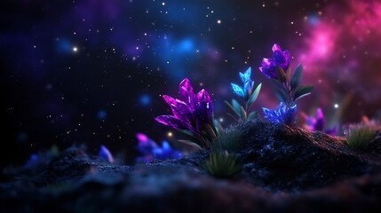Cosmic Crystal Flowers in a Nebula Night