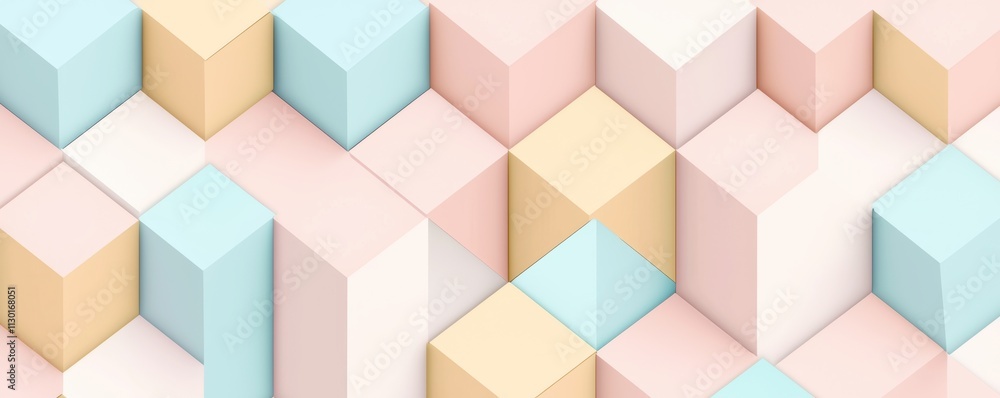 Poster a colorful, geometric pattern featuring pastel-hued cubes arranged in a 3d layout, creating an engag