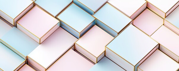 Fototapeta premium A colorful arrangement of stacked boxes featuring pastel hues, creating a visually appealing geometric pattern.