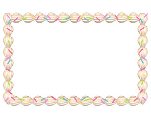 rectangular 3d frame with sprinkle and whipped cream isolated from background