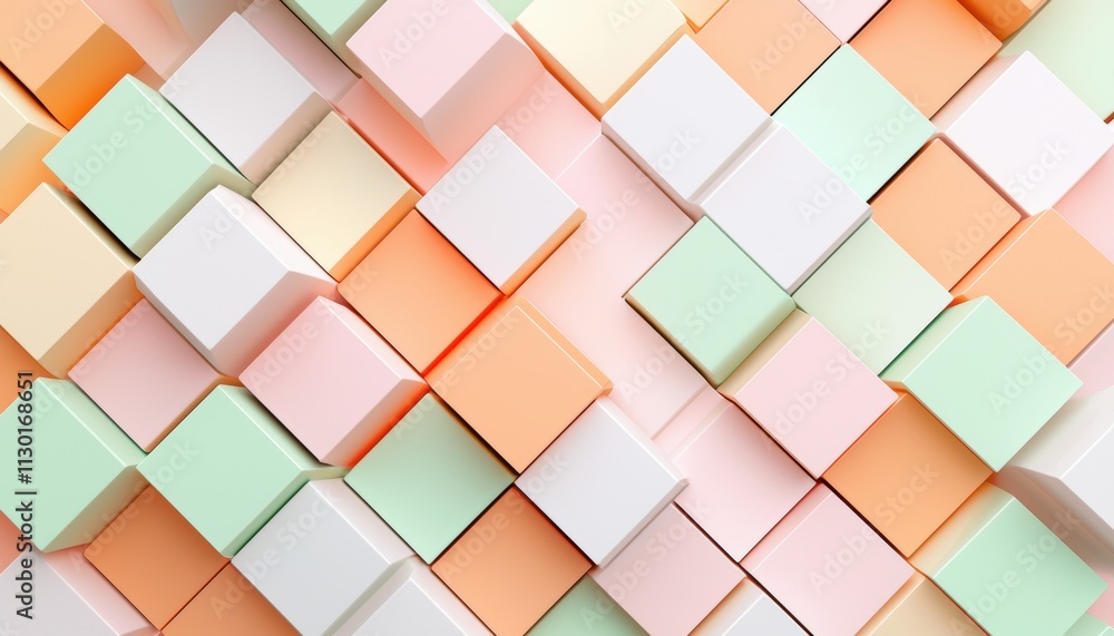 Poster a vibrant arrangement of pastel-colored cubes, creating an abstract geometric pattern that enhances 