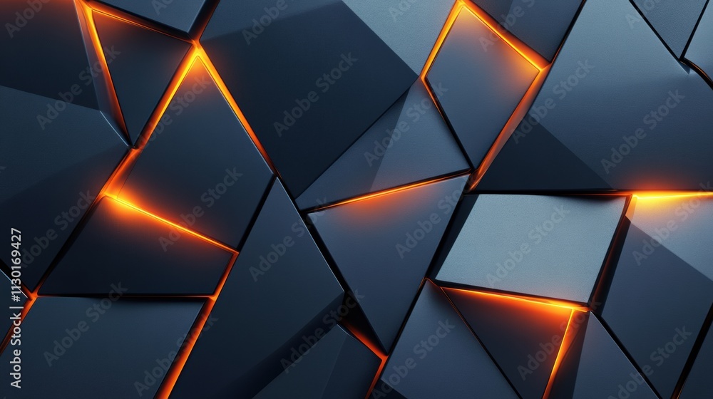 Wall mural metallic geometric patterns in overlapping triangles with glowing neon accents