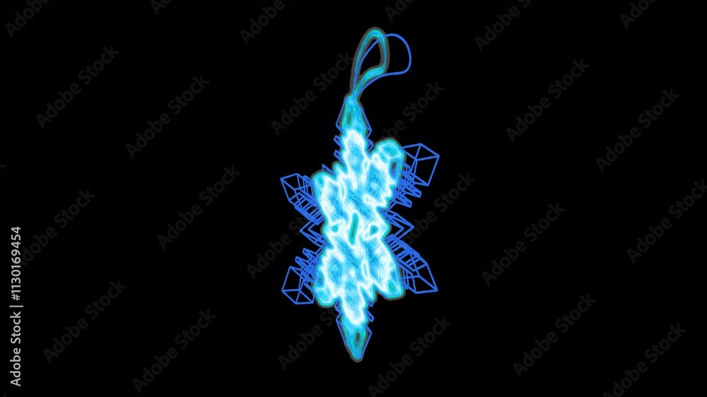 Poster animated wireframe snowflake icon with ice effect. alpha channel