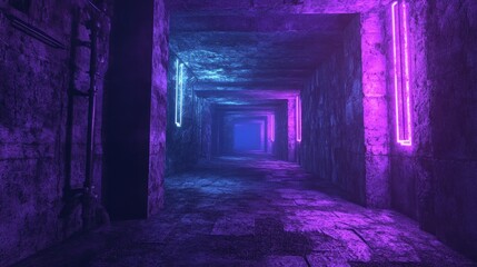 Obraz premium Neon-Lit Mysterious Passage: A Cyberpunk Corridor