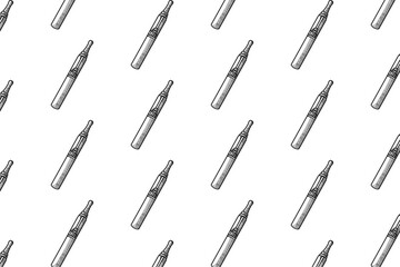 Fototapeta premium vapour device with pipe shape doodle seamless pattern on white background for decor, merchandise. electronic cigarette engraving pattern background. seamless pattern of atomizer vape background 