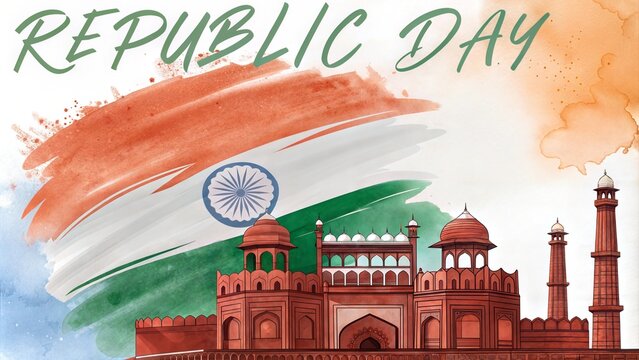 Vibrant Republic Day Poster Featuring Red Fort and Indian Flag