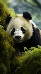 Fototapeta premium close shot of panda head background, wallpaper for mobile, 9:16 ratio. Generative ai.
