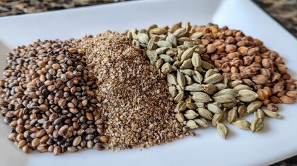 Obraz premium Collection of Various Spices on White Plate in Natural Light