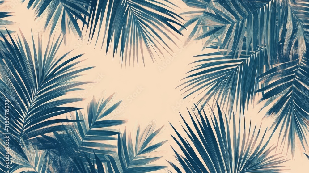 Poster tropical palm leaves pattern in retro colors perfect for summer design projects and minimalistic aes