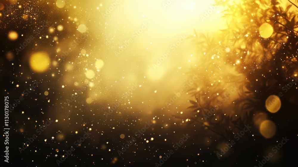 Poster golden bokeh background with soft glowing lights and subtle natural elements for dreamy and artistic