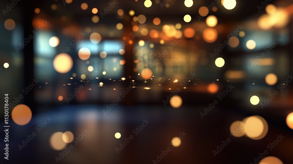 Poster abstract blurred bokeh lights in empty office space creating a warm and inviting atmosphere suitable