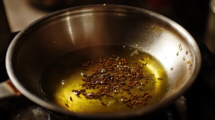 Cooking Process with Spices in a Pan on a Hot Stove