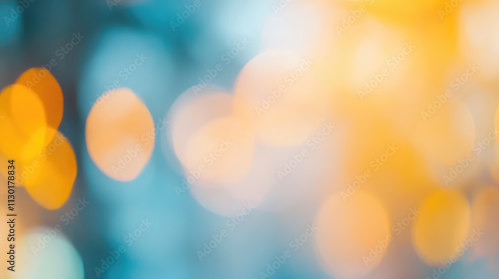 Poster colorful abstract bokeh background with blurred warm tones of blue orange and yellow creating a vint