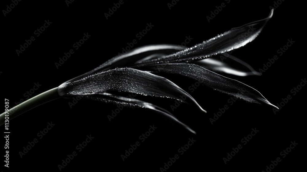 Poster elegant black tulip captured in macro detail against a dark background highlighting its delicate pet