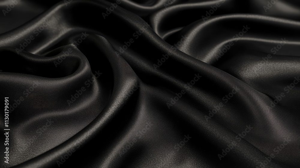 Poster luxurious black satin fabric texture with soft waves and glossy sheen creating an elegant abstract b